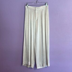 Wide Leg Satin Palazzo Pants — Cream